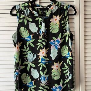 Violet & Claire black tropical print sleeveless blouse size S